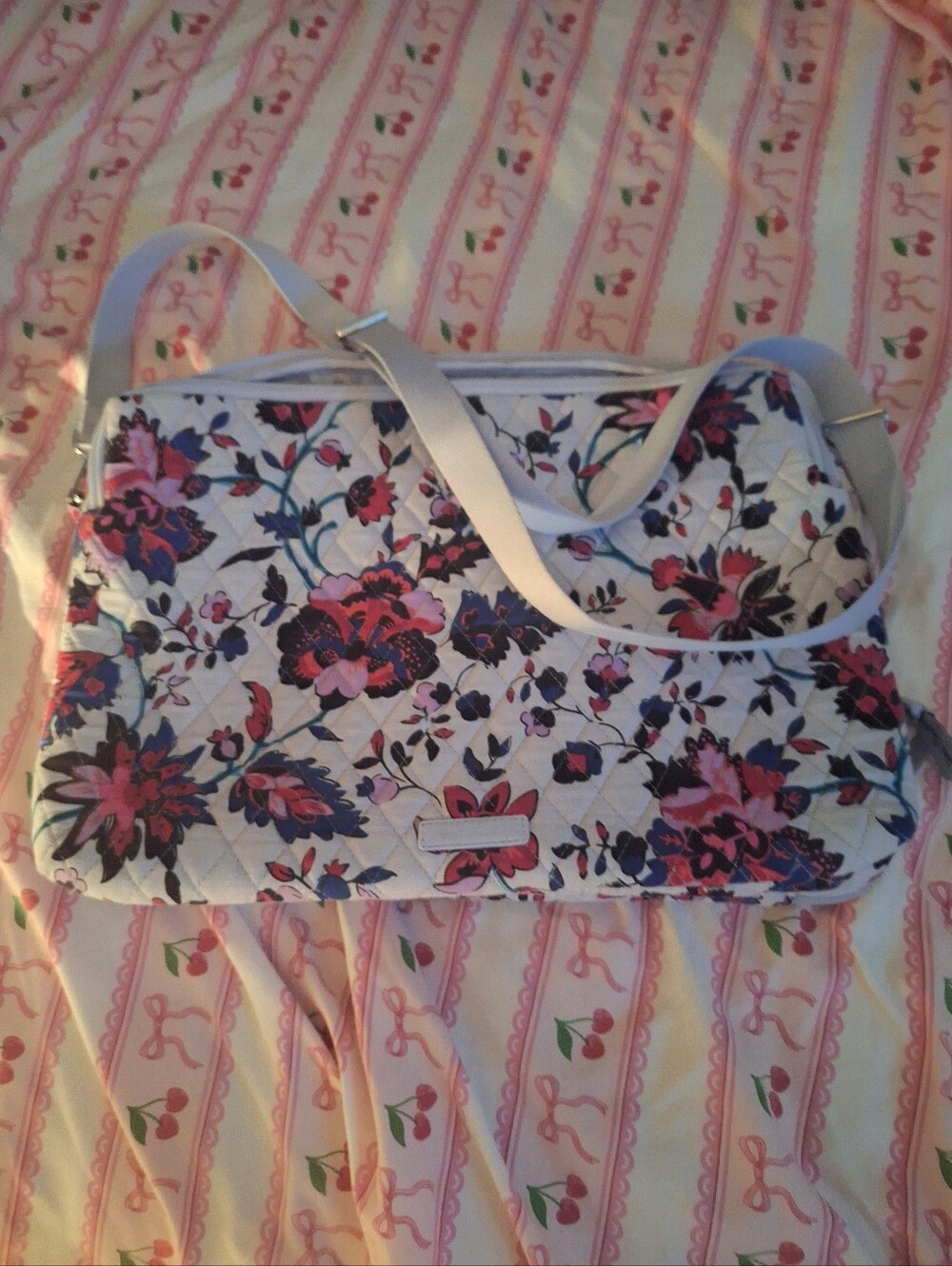 NWOT Floral Quilted Crossbody Bag - White with Pink & Blue Floral Print